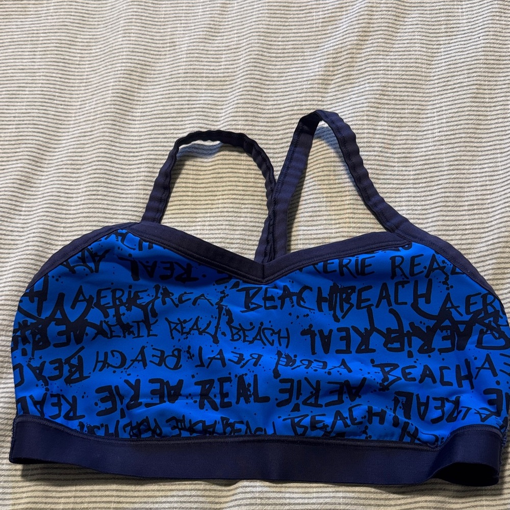 Aerie Blue and Black Graphic Bralette